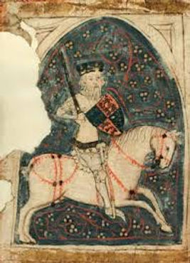 Illustration on the charter roll of King Edward III on a horse and in armour