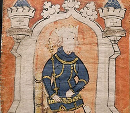Illustration of King Edward III on medieval charter roll of Waterford
