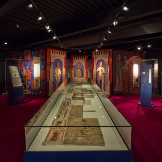 The medieval charter roll of Waterford in its long museum display case